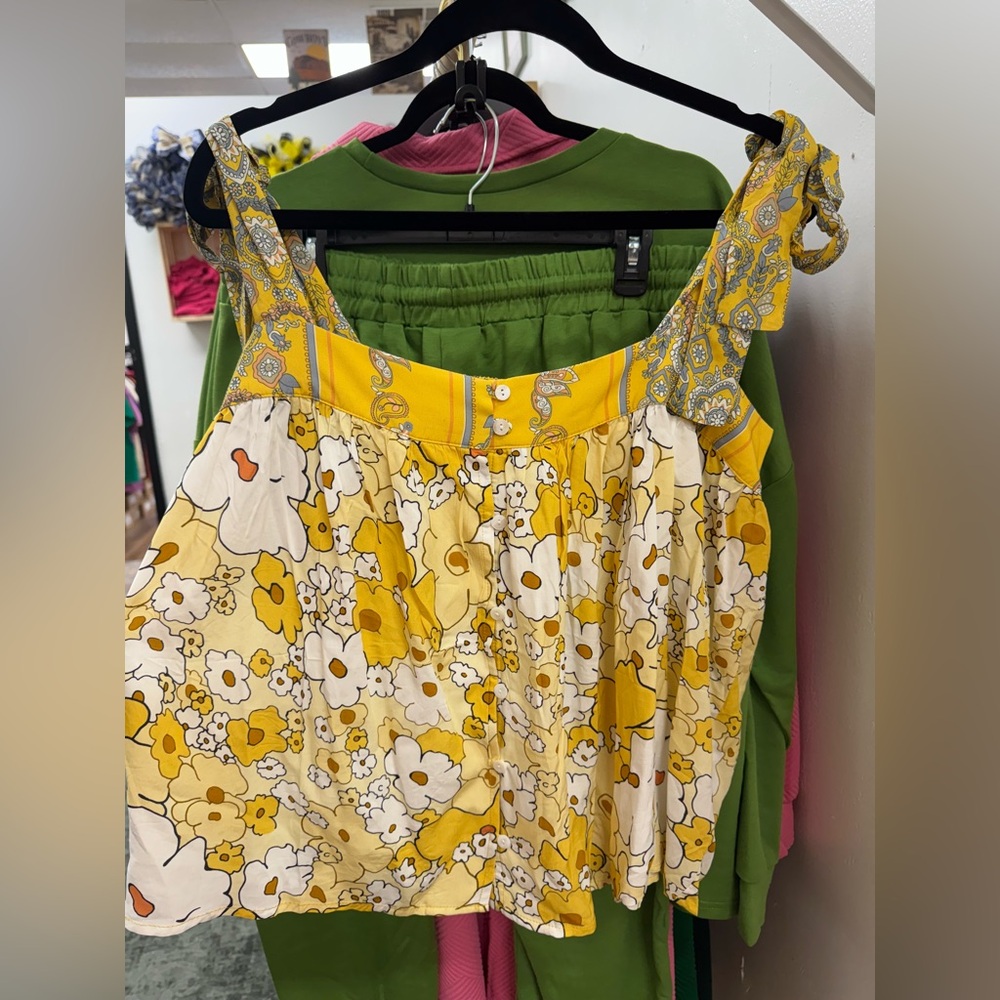 Floral Yellow and White Tie Strap Top
